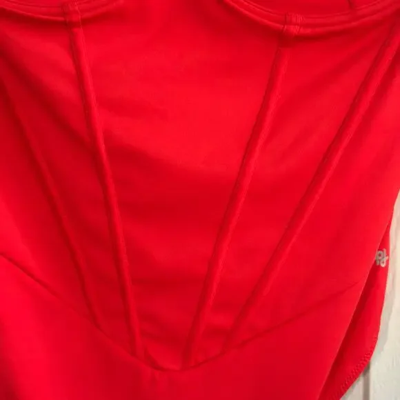 Popilush Red Cowl Neck Corset Bodysuit Small Sculpting Shapewear Glam Coquette - Picture 4 of 7